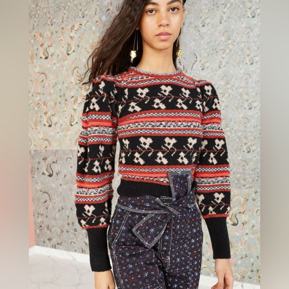 ULLA Johnson / Nona Pullover Puff Sleeve Sweater fair isle small S